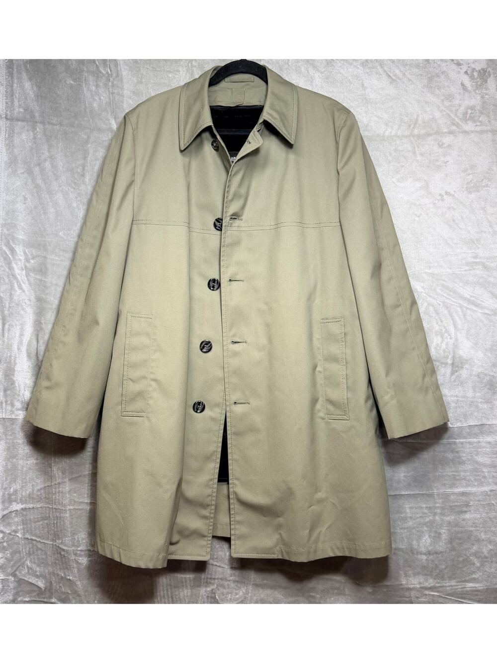 Vintage London Fog Maincoat 40R Khaki Coat Black Pile Lined Mens